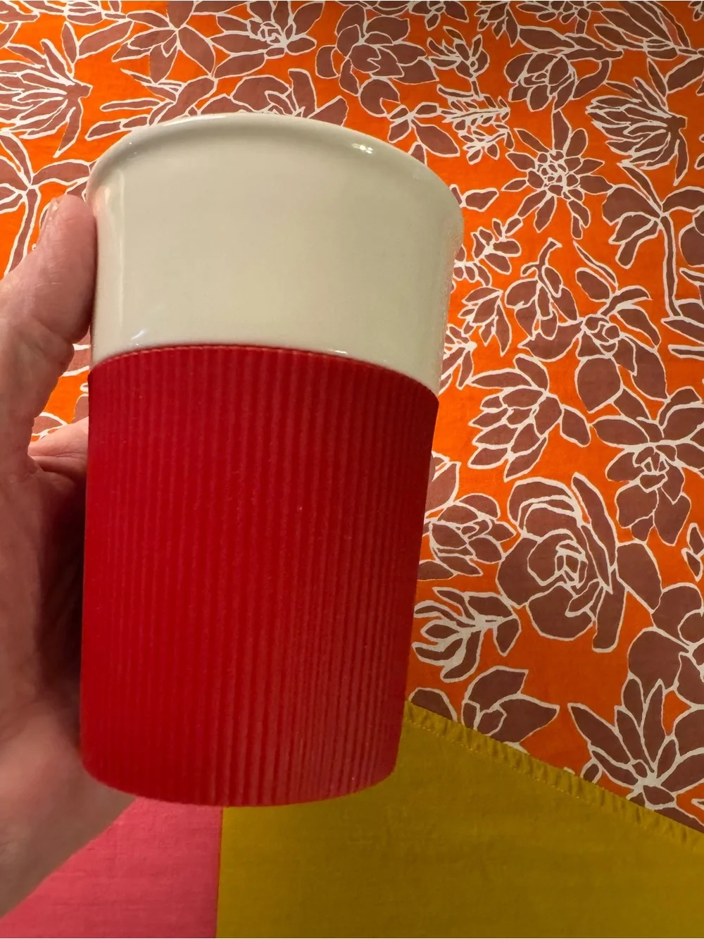 Starbucks Ceramic Insulated Tumbler Red 8oz Silicone Grip 2011 Travel Coffee Mug